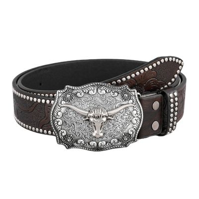 Μονάδα Unisex Vintage Cow Head Embossed PU δερμάτινη ζώνη με μαντήλι