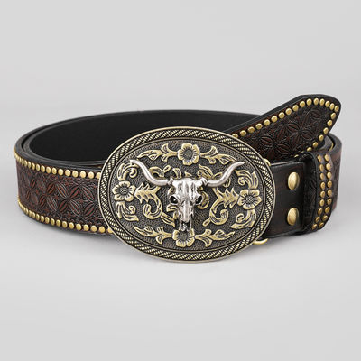 Μονάδα Unisex Vintage Cow Head Embossed PU δερμάτινη ζώνη με μαντήλι