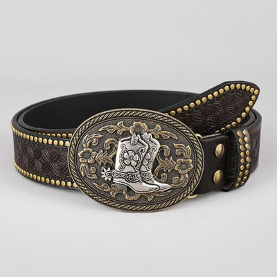 Μονάδα Unisex Vintage Cow Head Embossed PU δερμάτινη ζώνη με μαντήλι