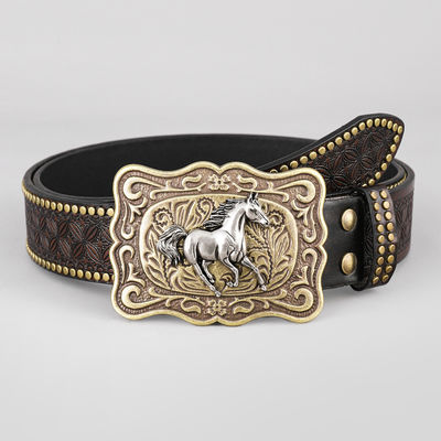 Μονάδα Unisex Vintage Cow Head Embossed PU δερμάτινη ζώνη με μαντήλι