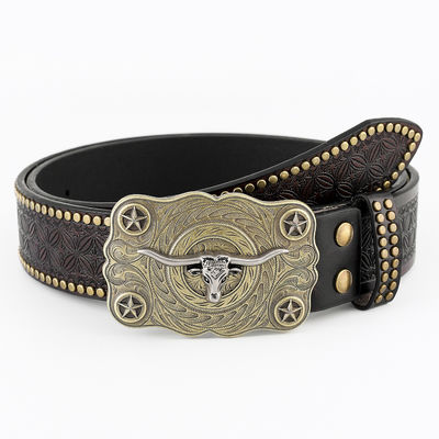 Μονάδα Unisex Vintage Cow Head Embossed PU δερμάτινη ζώνη με μαντήλι