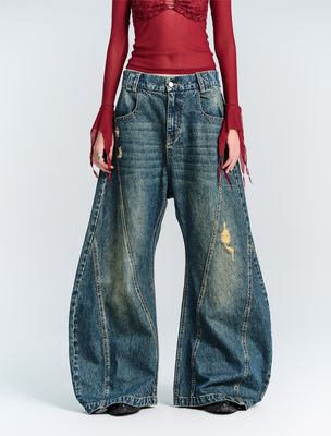 Στριτγουόερ μόδα Y2K στυλ Wide Straight Leg Fit Τζιν με διακόσμηση τρύπας