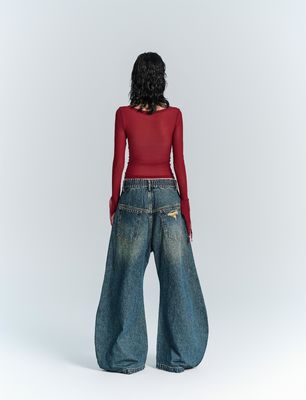 Στριτγουόερ μόδα Y2K στυλ Wide Straight Leg Fit Τζιν με διακόσμηση τρύπας