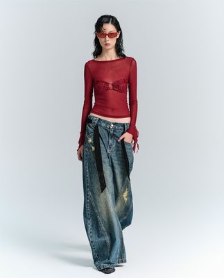 Στριτγουόερ μόδα Y2K στυλ Wide Straight Leg Fit Τζιν με διακόσμηση τρύπας