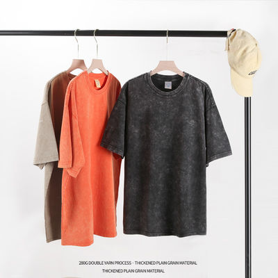 280 γραμμάρια βαρύ Ρετρό Πλυμένο Ασθενές Τ-Shirt με σύντομο μανίκι Άνδρες Χαλαρά βαμβάκι Μισό μανίκι Top