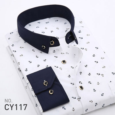 Άνδρες Slim Plaid Printed Long-Sleeved Shirt 100% Polyester ύφασμα τύπου και κλείδωμα φερμουάρ