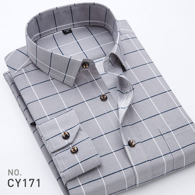 Άνδρες Slim Plaid Printed Long-Sleeved Shirt 100% Polyester ύφασμα τύπου και κλείδωμα φερμουάρ