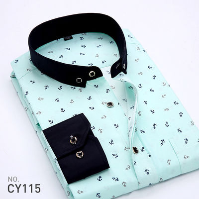 Άνδρες Slim Plaid Printed Long-Sleeved Shirt 100% Polyester ύφασμα τύπου και κλείδωμα φερμουάρ