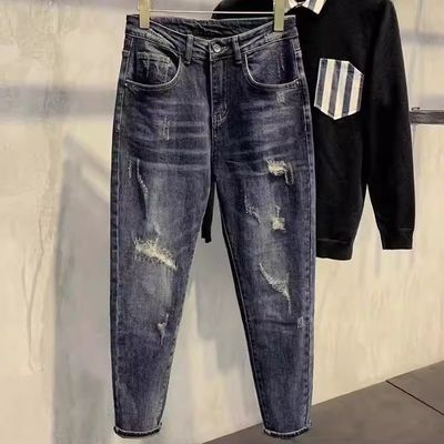Μεσαία μέση XMAMLON Ανδρικά Hip Hop Streetwear Skinny Ripped Damage Τζιν παντελόνια παντελόνια