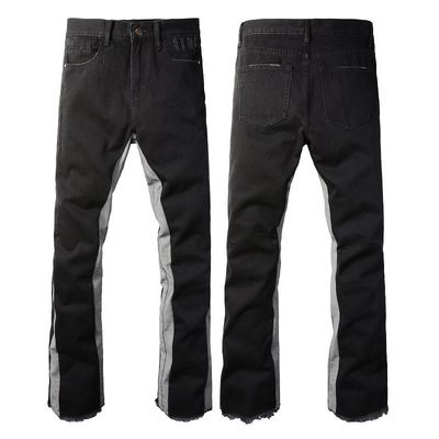 Ανδρικά παντελόνια patched stretch denim φλαρτ τζιν με λεπτή φόρμα και φινίρισμα distressed