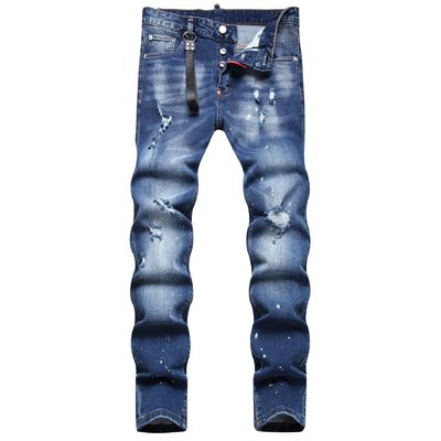 Άνδρες Φορούμενα Εργαλεία Slim Fit Mid Waist Baggy Jeans με ψηφιακή εκτύπωση κρεμασμένα αυτοκόλλητα