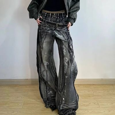 Πολυεστέρα / βαμβάκι πλυμένο Y2K Oversize Wave Design Tie Dye Cargo παντελόνια για άνδρες και γυναίκες