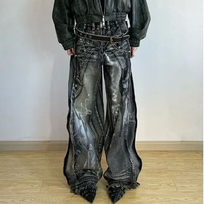 Πολυεστέρα / βαμβάκι πλυμένο Y2K Oversize Wave Design Tie Dye Cargo παντελόνια για άνδρες και γυναίκες