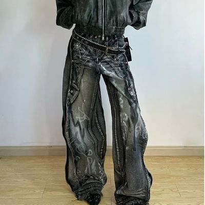 Πολυεστέρα / βαμβάκι πλυμένο Y2K Oversize Wave Design Tie Dye Cargo παντελόνια για άνδρες και γυναίκες