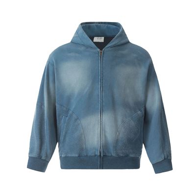 Άνδρες με αναστατωμένο πλύσιμο οξέος Zip Up Hoodie σε προσαρμοσμένο σχεδιασμό βαφής γραβάτας για ρούχα δρόμου